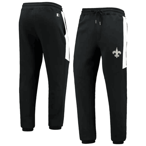 Men's New Orleans Saints Starter Black/White Goal Post Fleece Pants